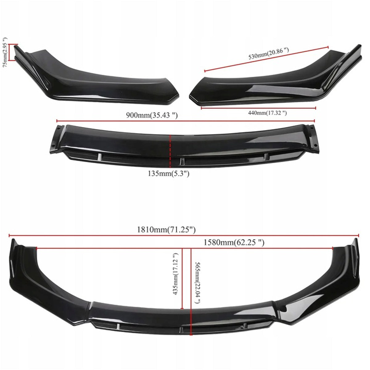 SPLITTER UNIWERSALNY SUPER JAKOŚĆ CZARNY POŁYSK BMW AUDI VW RENAULT
